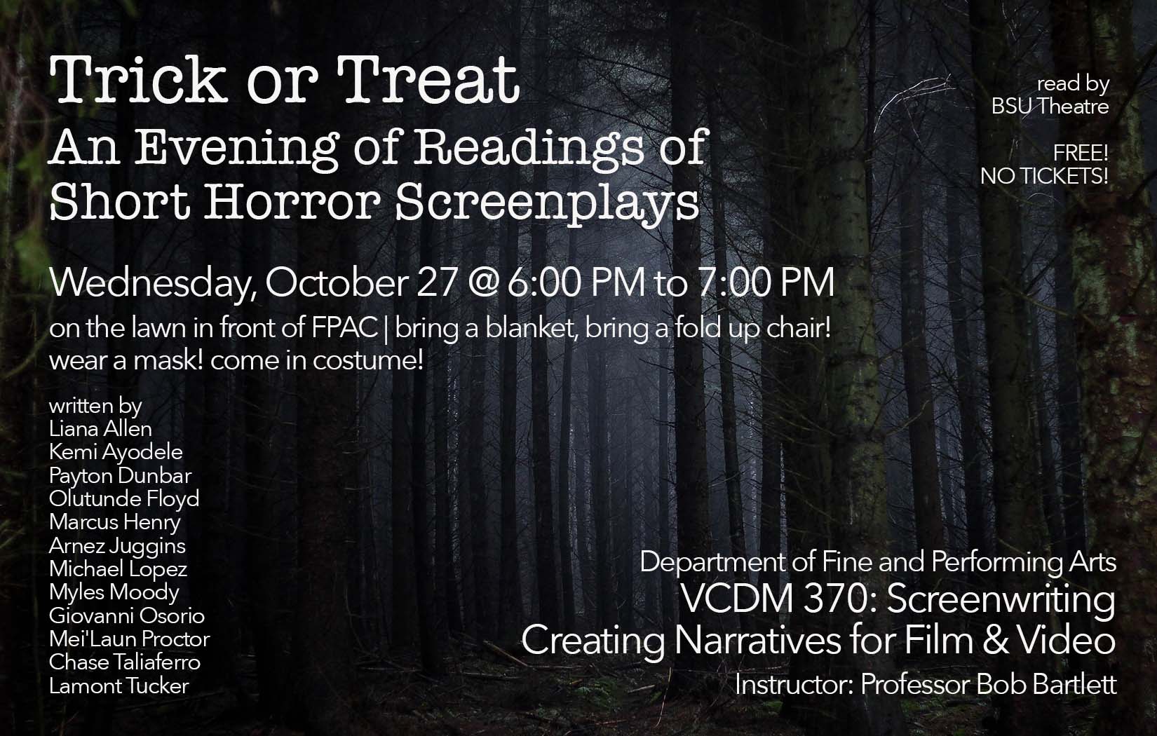 Trick or treat an evening of reading screenplays