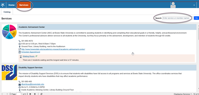 The top band of Starfish Home has an additional tab for accessing services that duplicates the dashboard services