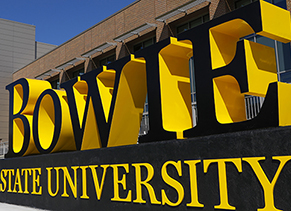 the bowie state sign outside of the student center