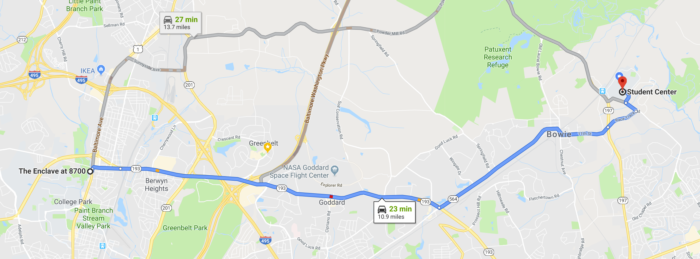 map showing monday through thursday shuttle route