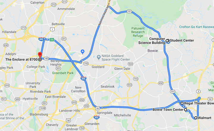 map showing friday through sunday shuttle route