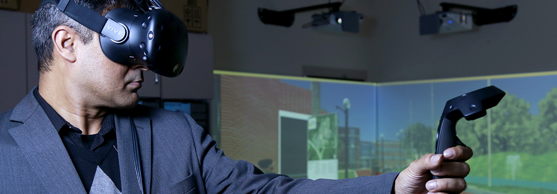 A man using virtual reality equipment