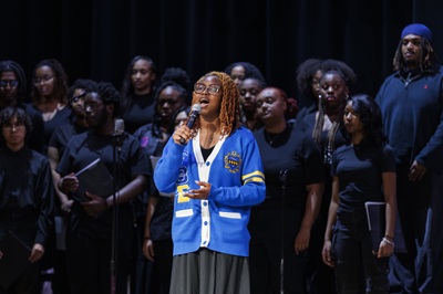 A student performs during convocation