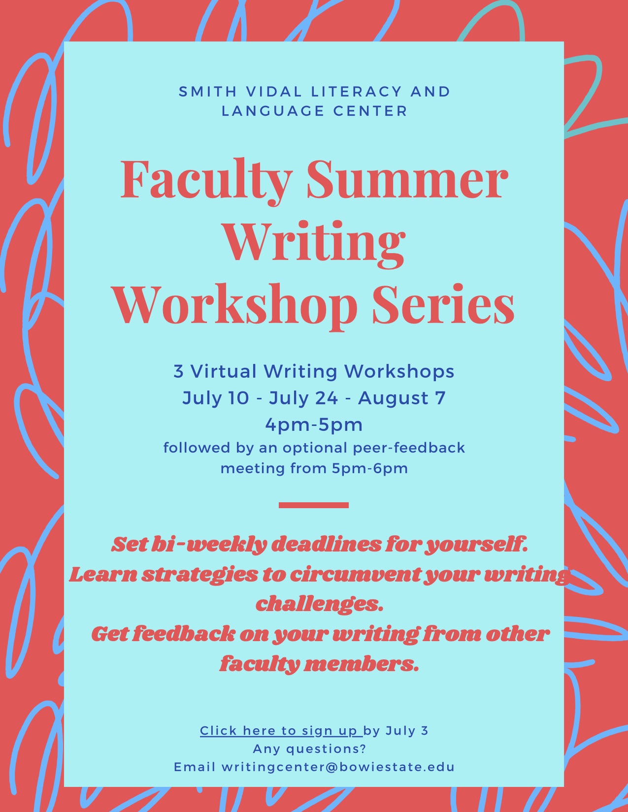 Faculty Summer Writing Workshop Series Flyer