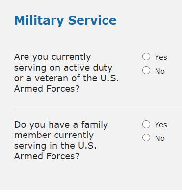 screenshot showing were to indicate veteran enrollment