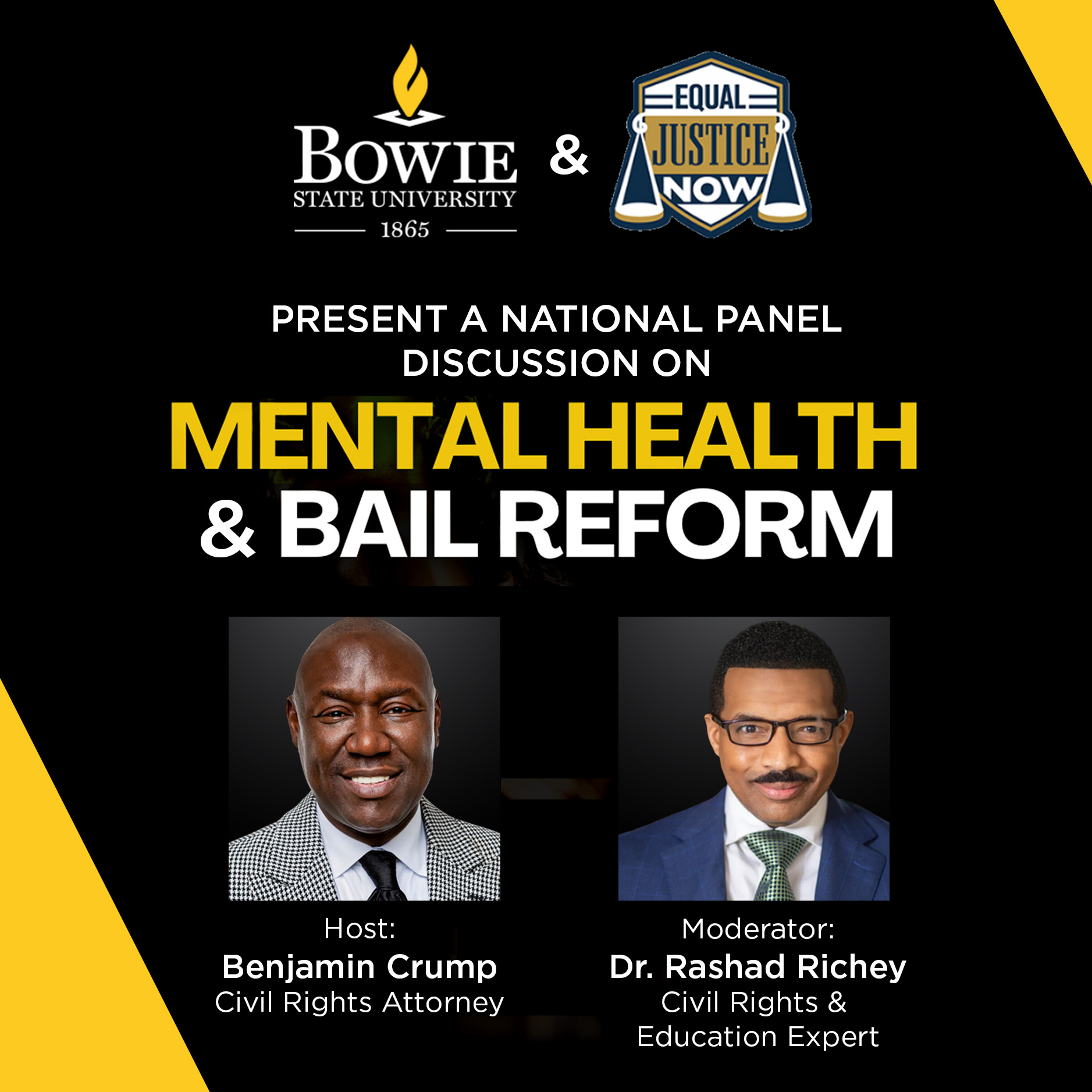 Promotional flyer to share Benjamin Crump event at Bowie State